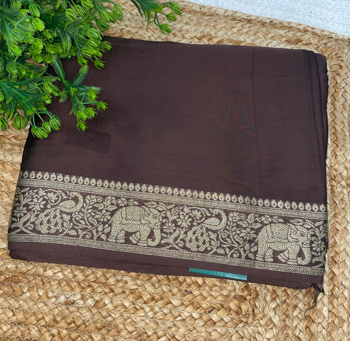 Brown Satin Mashru Silk Saree 07