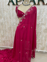 Pink Embroidery Work Crepe Saree 29