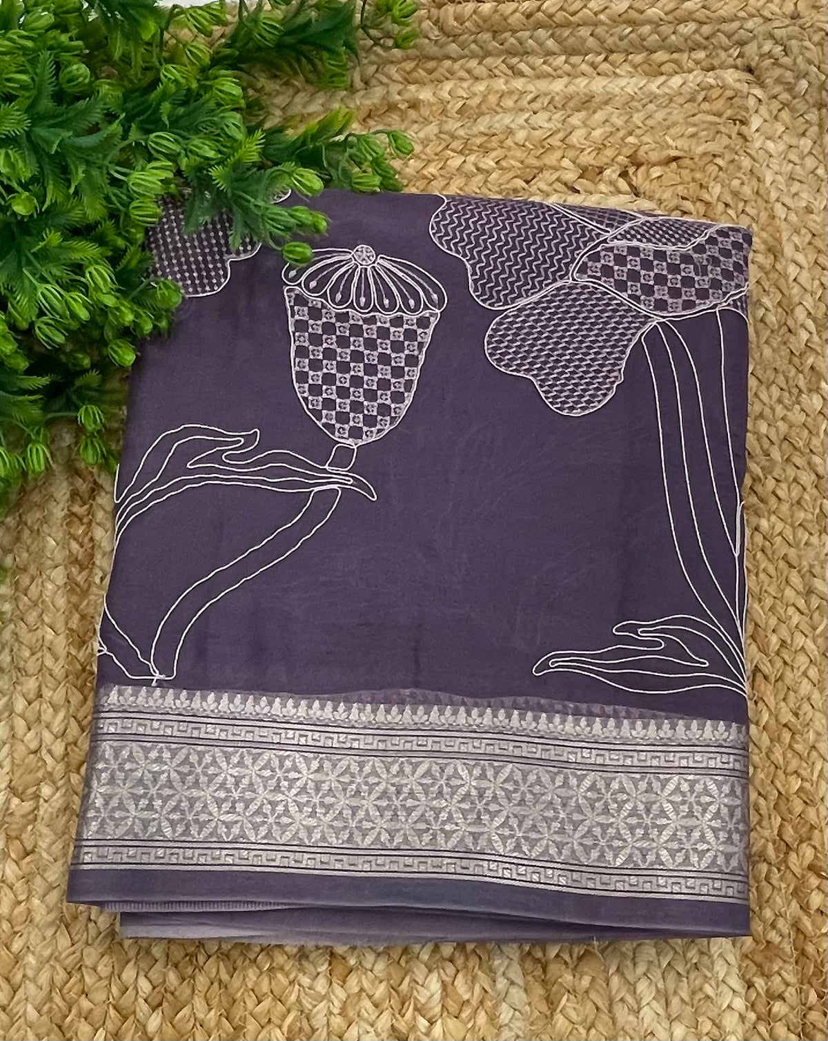 Dark Purple Organza Embroidery Designer Saree 20