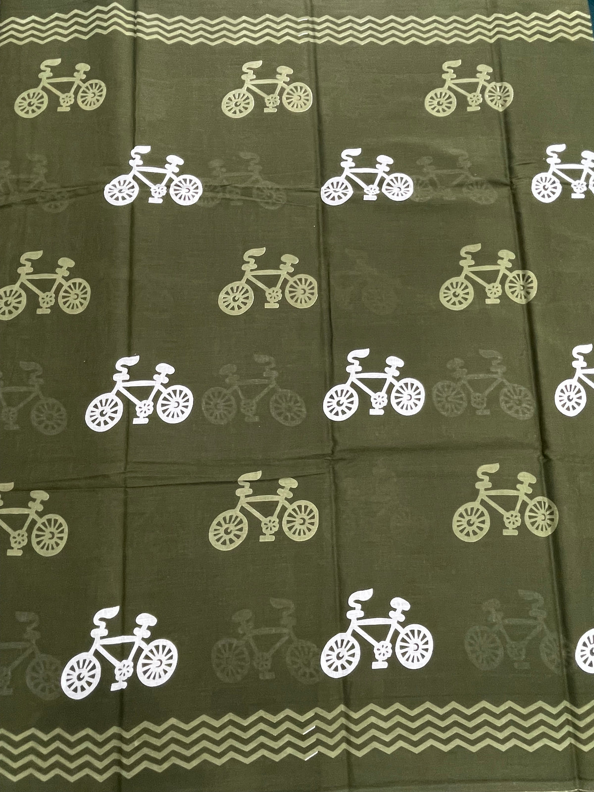 Bottle Green Pure Cotton Handblom Saree