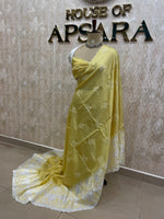 Yellow n White Dual Shade Chanderi Silk Saree 13
