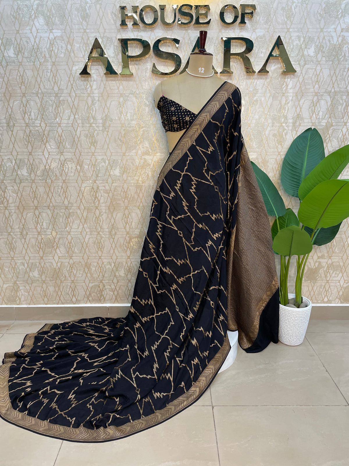 Black Pure Banarasi Crepe Saree 03