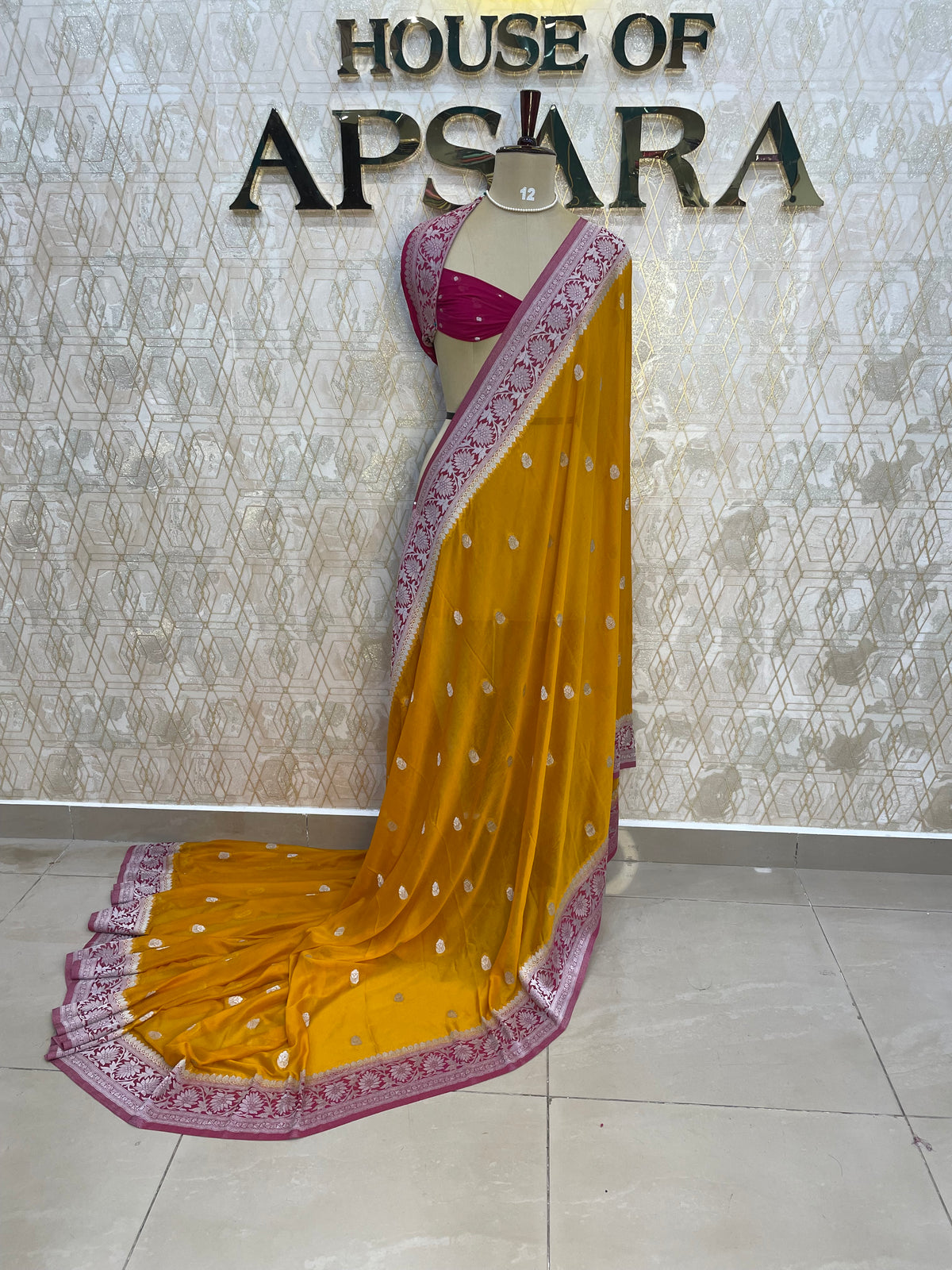 Yellow With Silver Zari Semi Chiffon