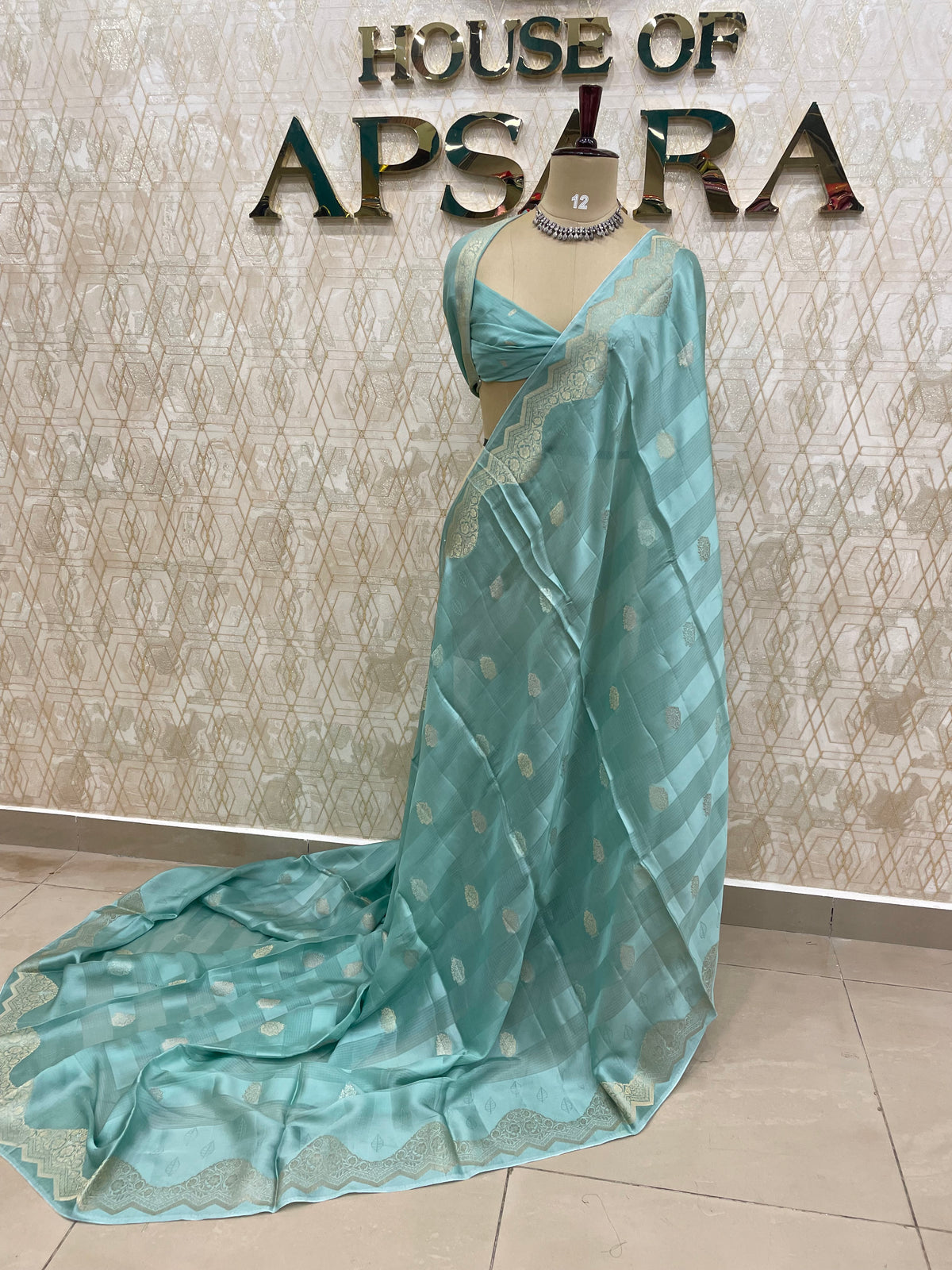 Blue Satin Mashru Kota Check’s Fusion Saree 31