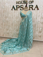 Blue Satin Mashru Kota Check’s Fusion Saree 31
