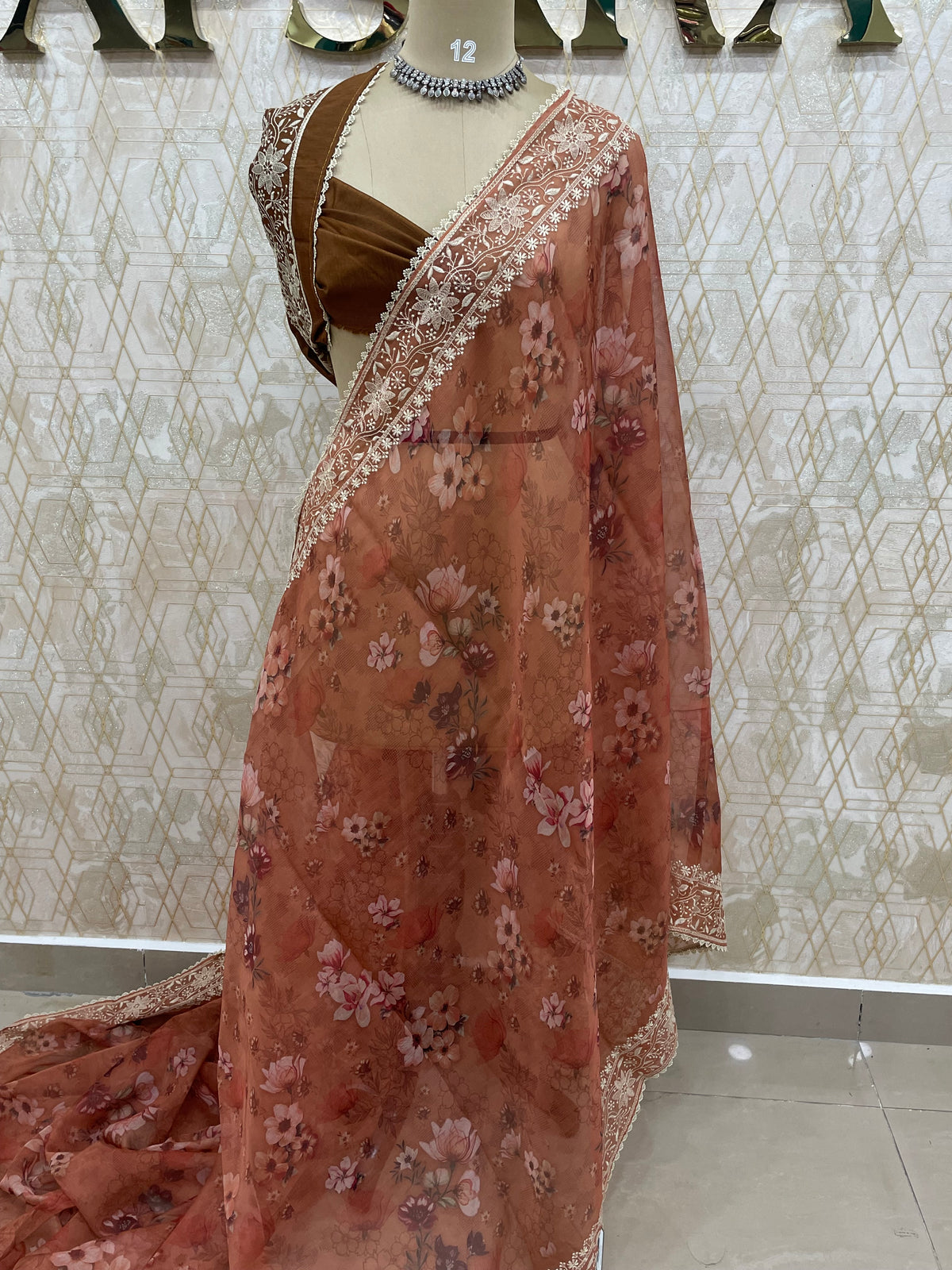 Orange Soft Organza Embroidery Saree 49