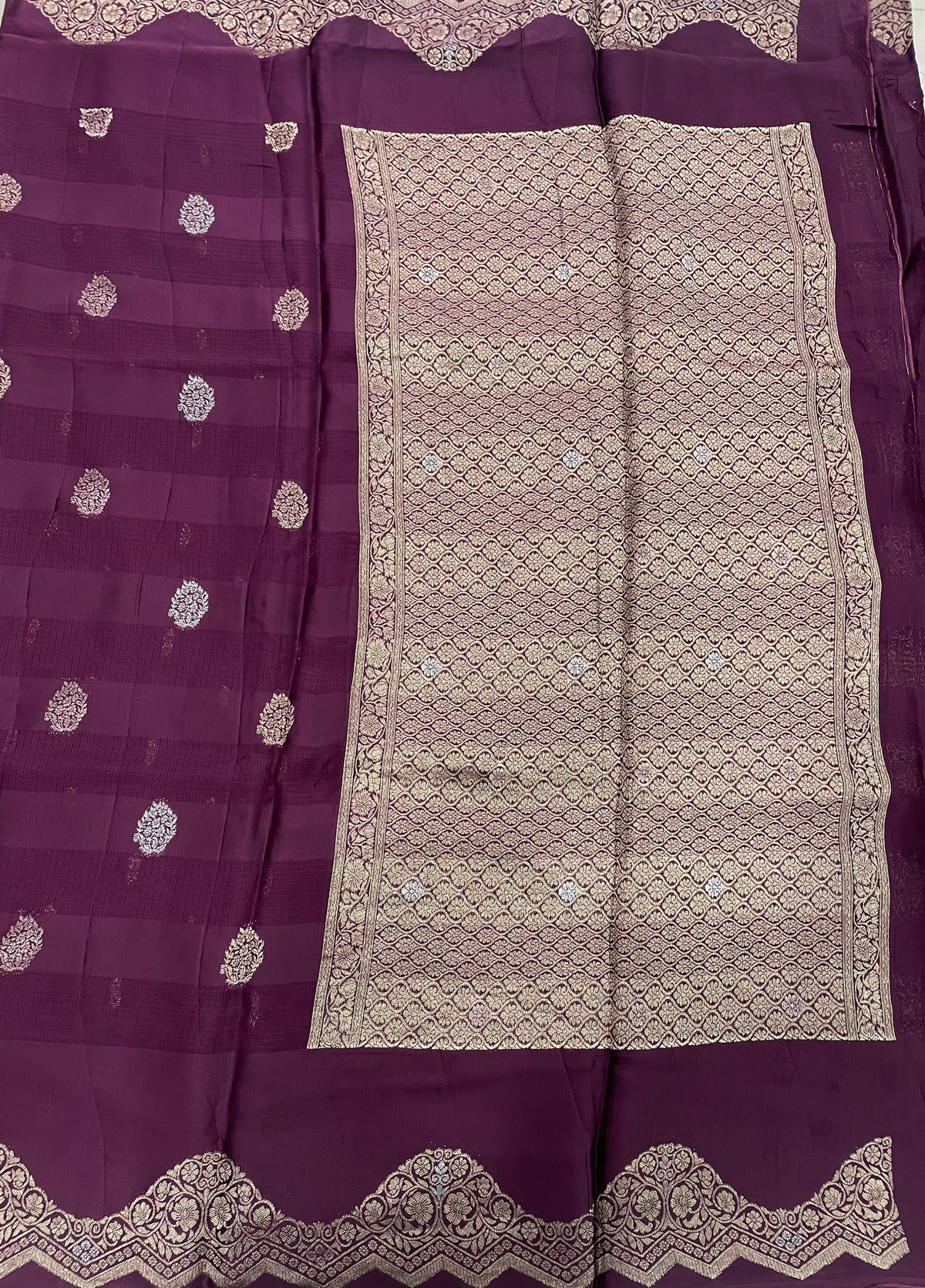 Wine Satin Mashru Kota Check’s Fusion Saree 31
