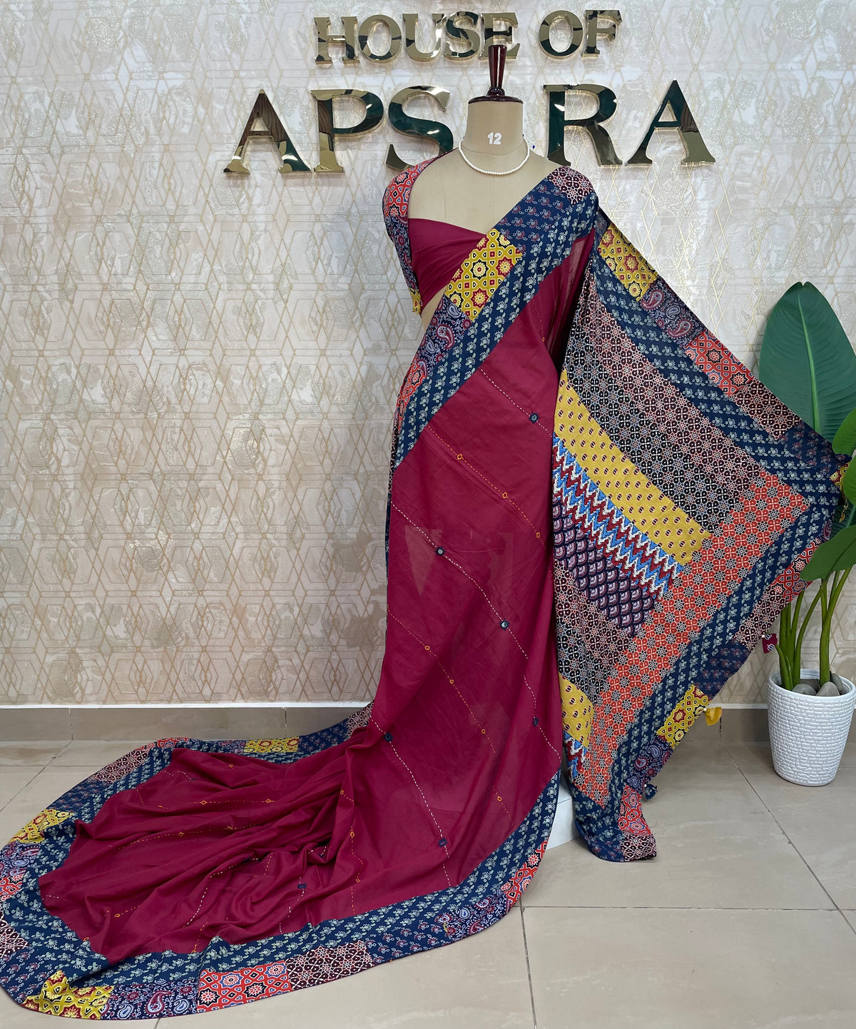 Maroon Patchwork saree 317