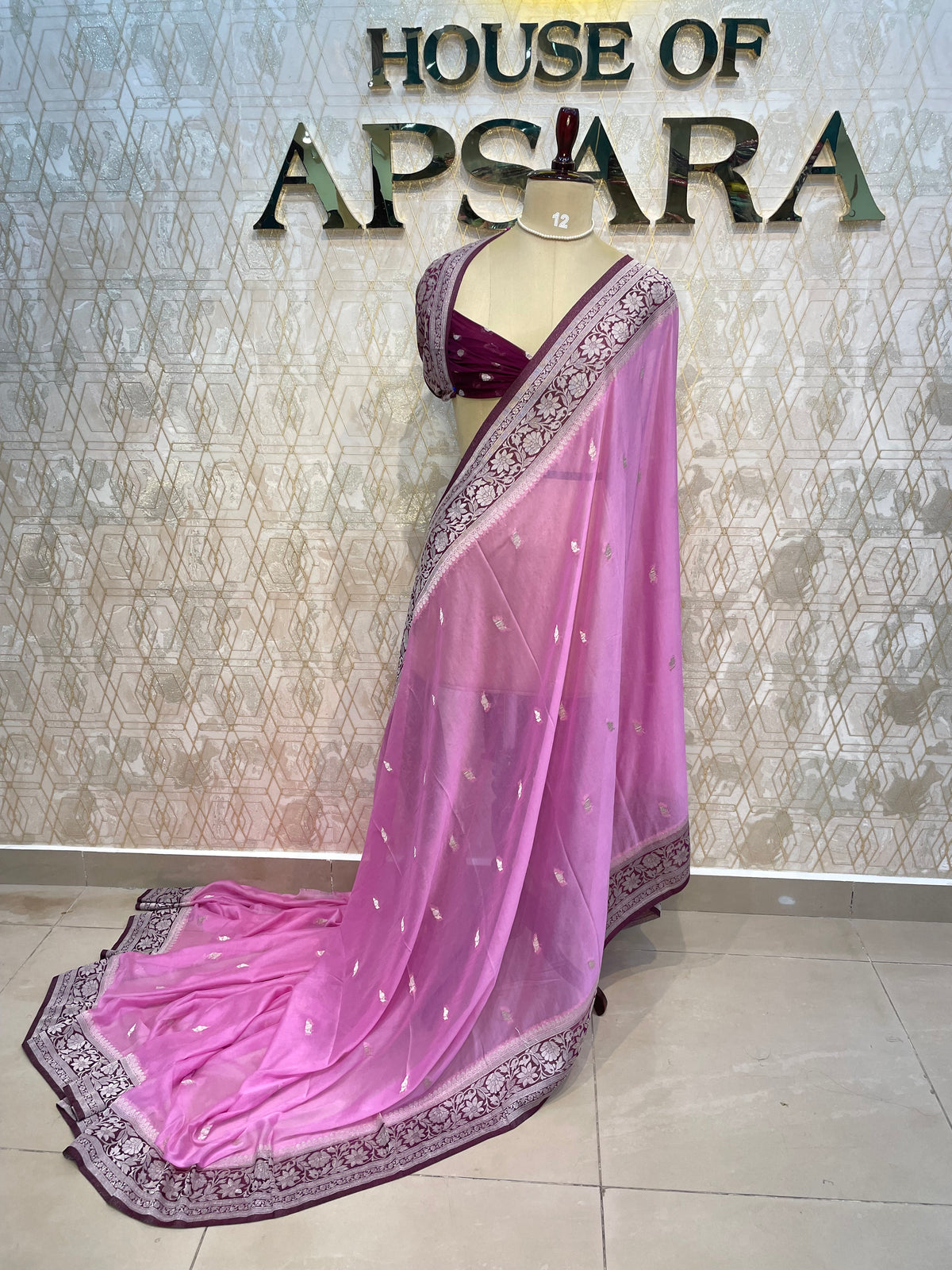 Purple n Wine With Silver Zari Semi Chiffon