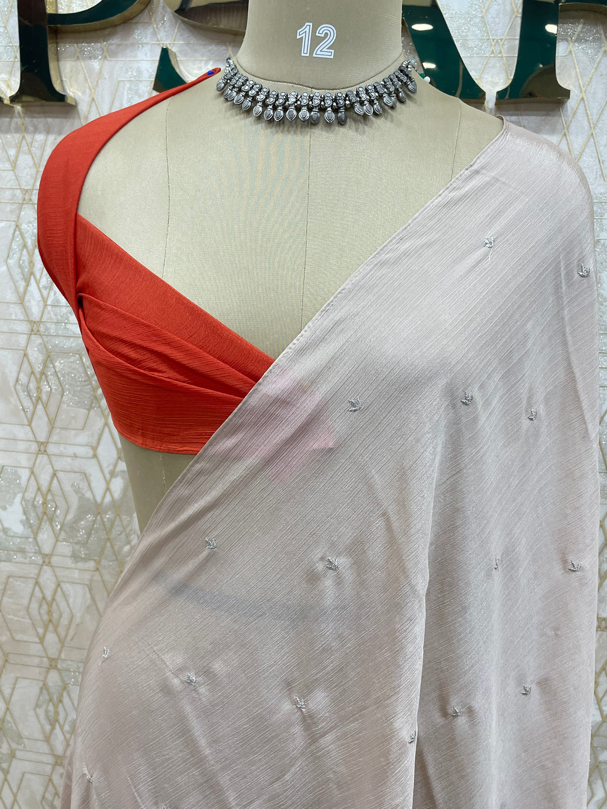 Beige Chinon Zari Embroidery Saree 44