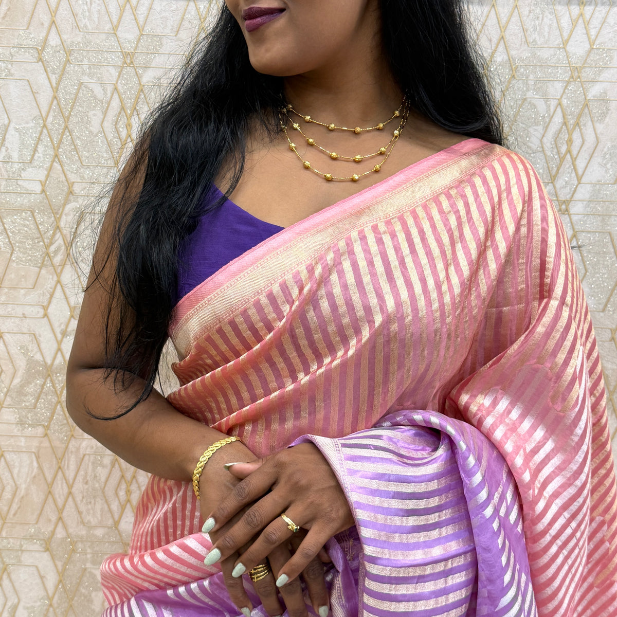 Peach n Lilac Soft Tissue Contemporary Design Saree 30
