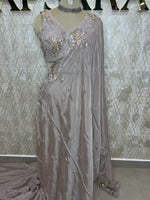 Beige Handwork Stitched Blouse Designer Party Saree 55