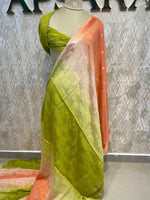 Green n Orange Wrinkle Chiffon Dual Shade Saree 65