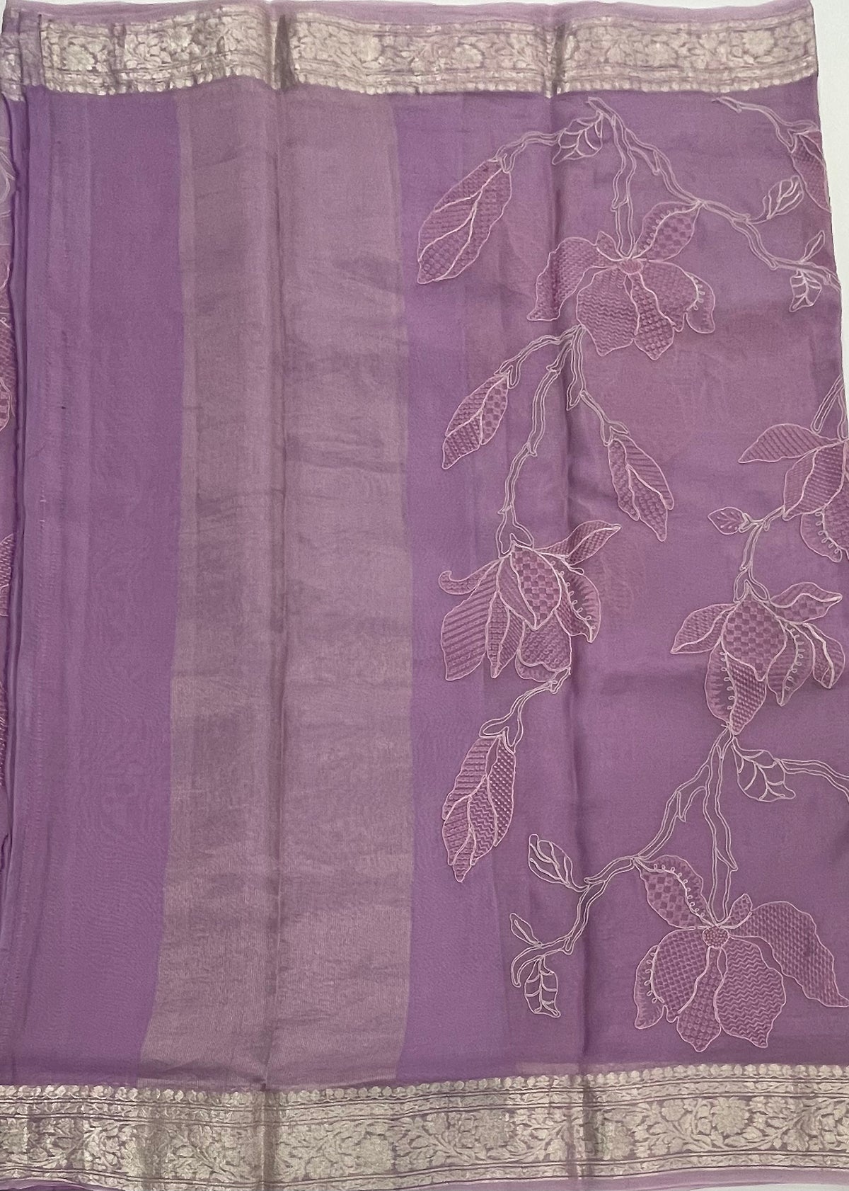 Lavender Organza Embroidery Designer Saree 20