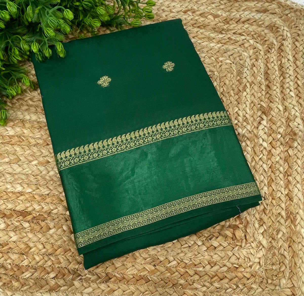 Bottle Green Small Butta Semi Crepe Saree 34