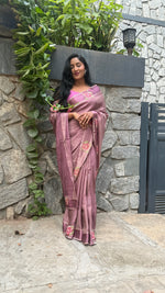 Dusty Pink Satin Silk Petite Point Embroidery Saree 305