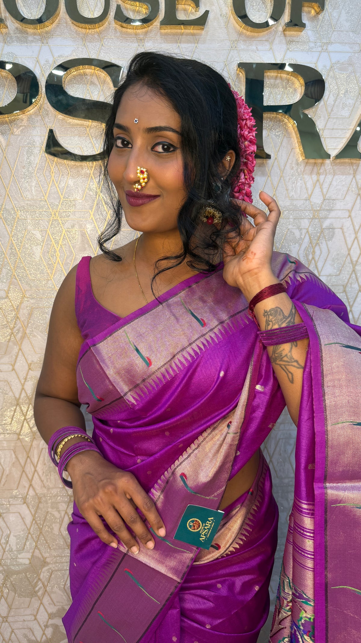 Rani Pink Raw Silk Paithani Work Saree 71