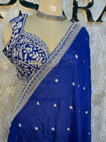 Royal Blue Handwork Stitched Blouse Designer Party Saree 55