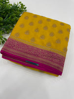 Yellow Pure Banarasi Big Butta Crepe Saree 03