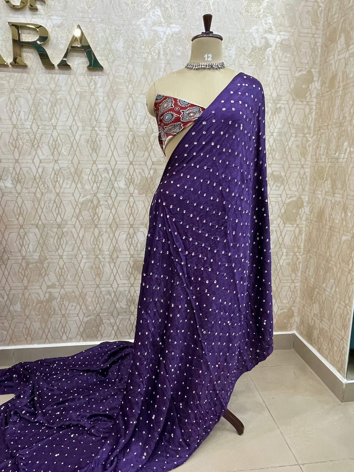 Purple Pure Modal Silk Bandhini With Mirror Saree 05