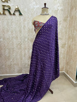 Purple Pure Modal Silk Bandhini With Mirror Saree 05