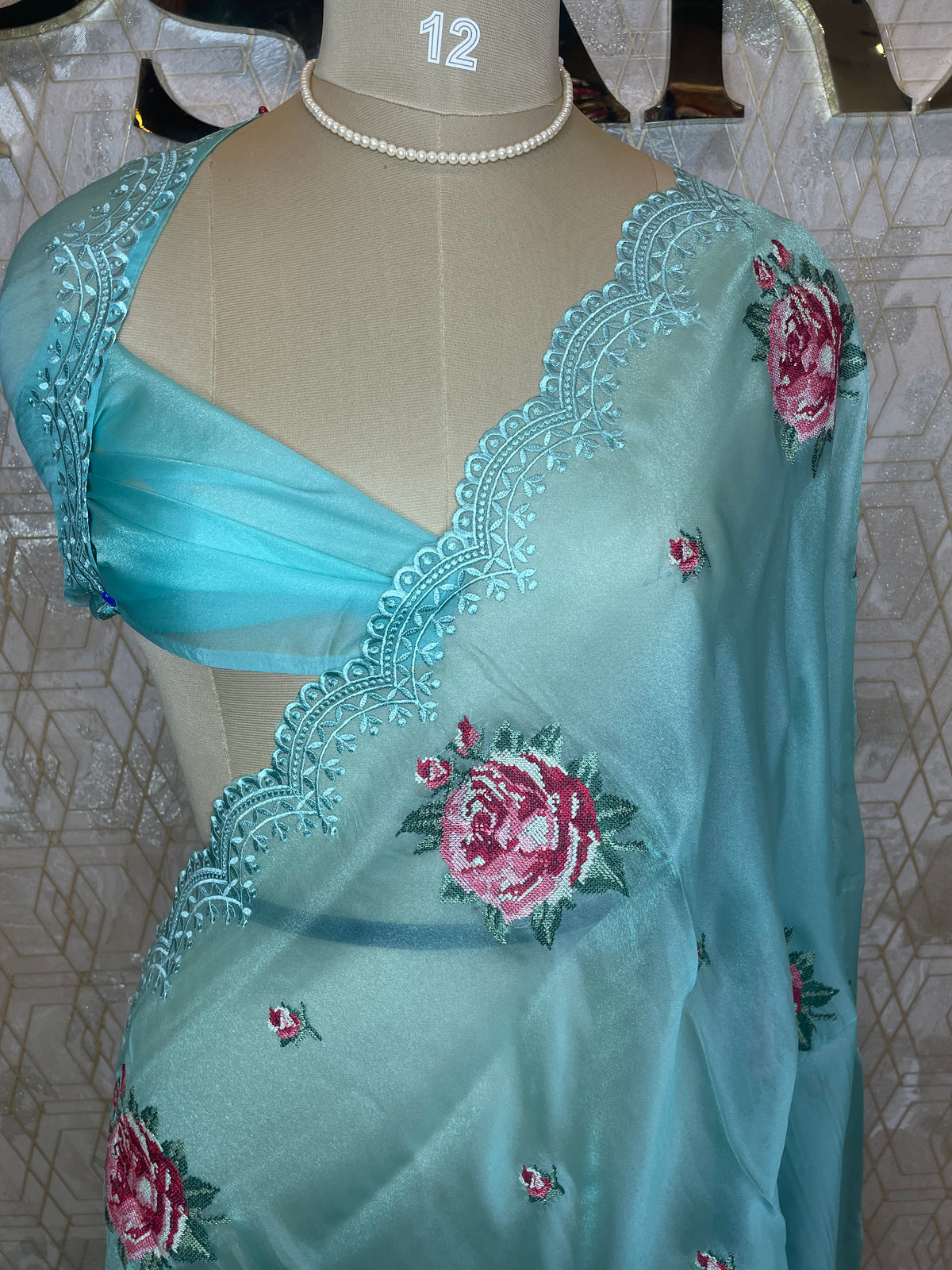 Sea Blue Soft Organza CutWork With Embroidery Saree 40