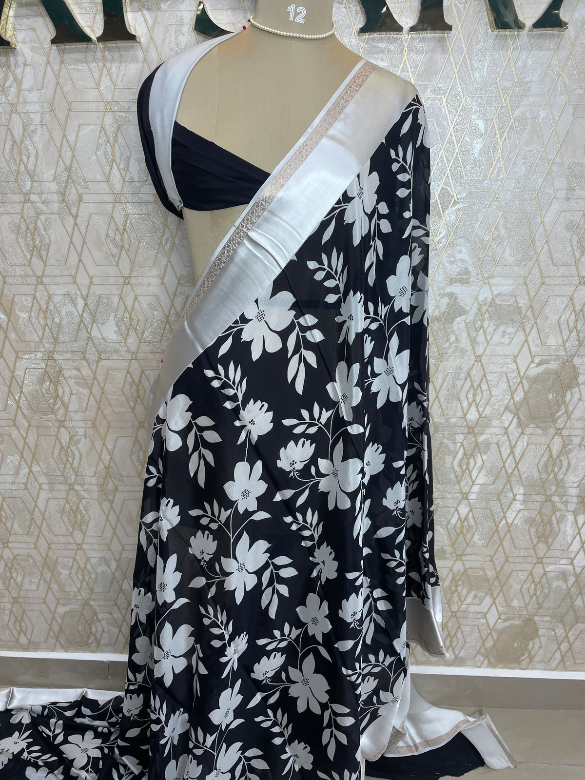 Black n White Chinnon Crepe Saree 77