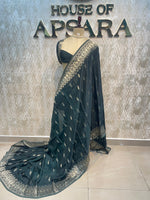 Bottle Green Chiniya Crepe Saree 66