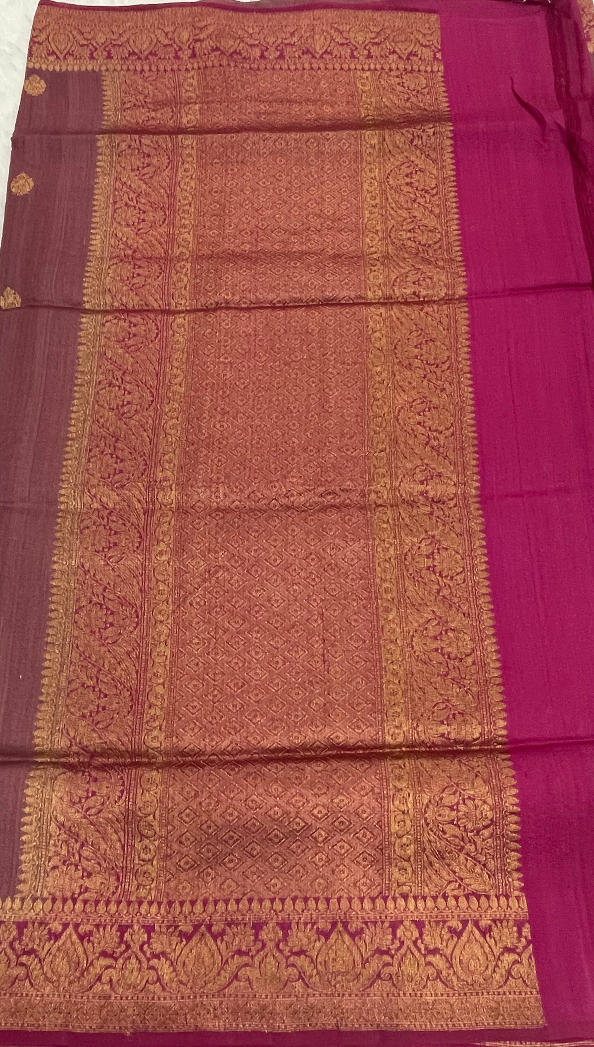 Maroon Pure Tussur Handblom Saree 12