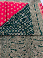 Red n Green Pure Banarasi Big Butta Crepe Saree 03