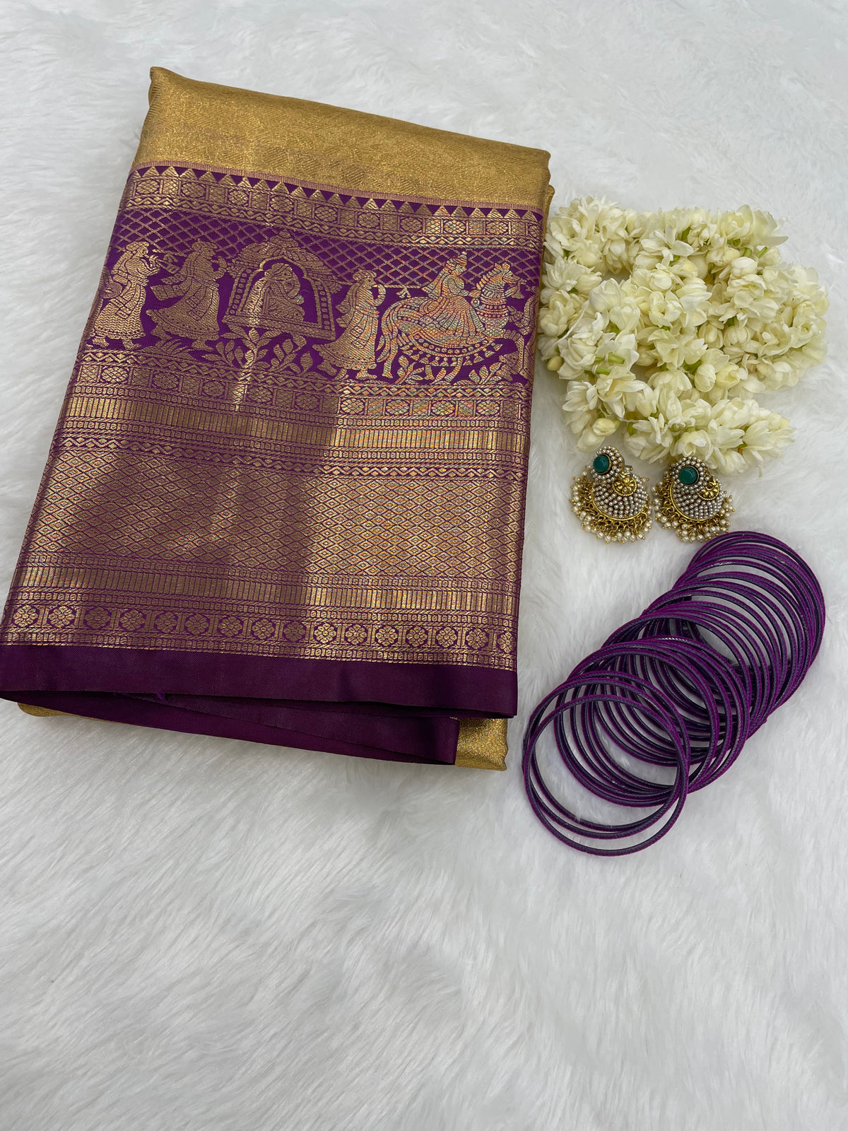 Gold n Purple Brocade Semi Kanchi Tissue Saree