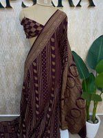 Marron Pure Banarasi Crepe Self Saree 03