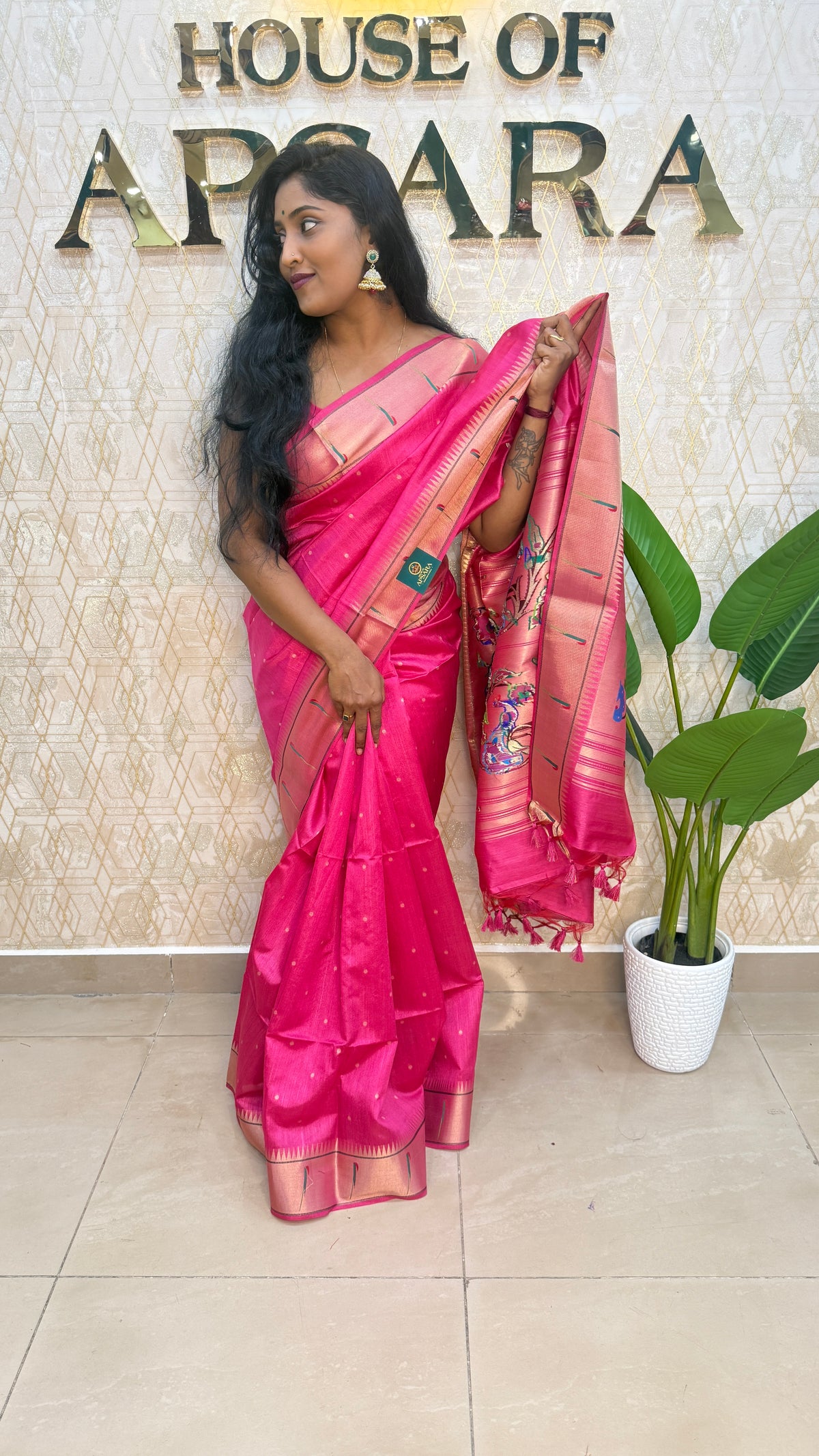 Pink Raw Silk Paithani Work Saree 71