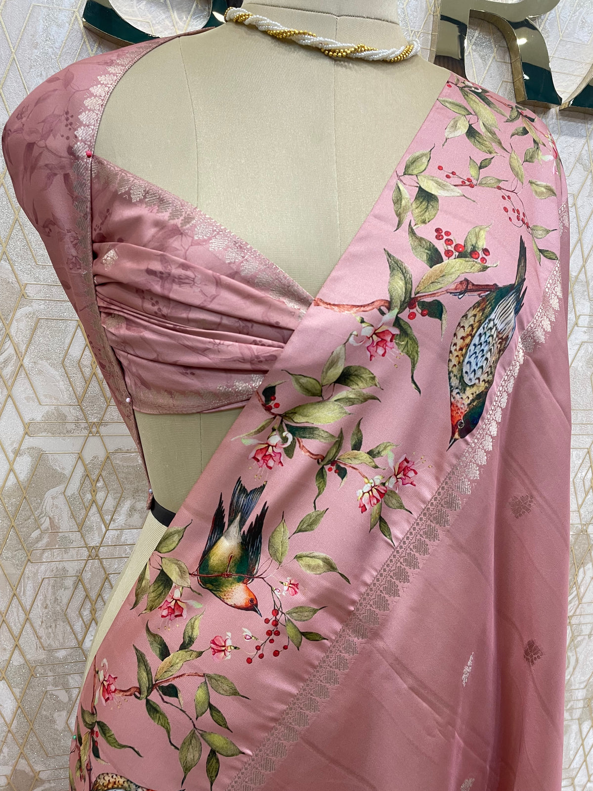 Pink Banarasi Soft Tussar Digital Print Saree