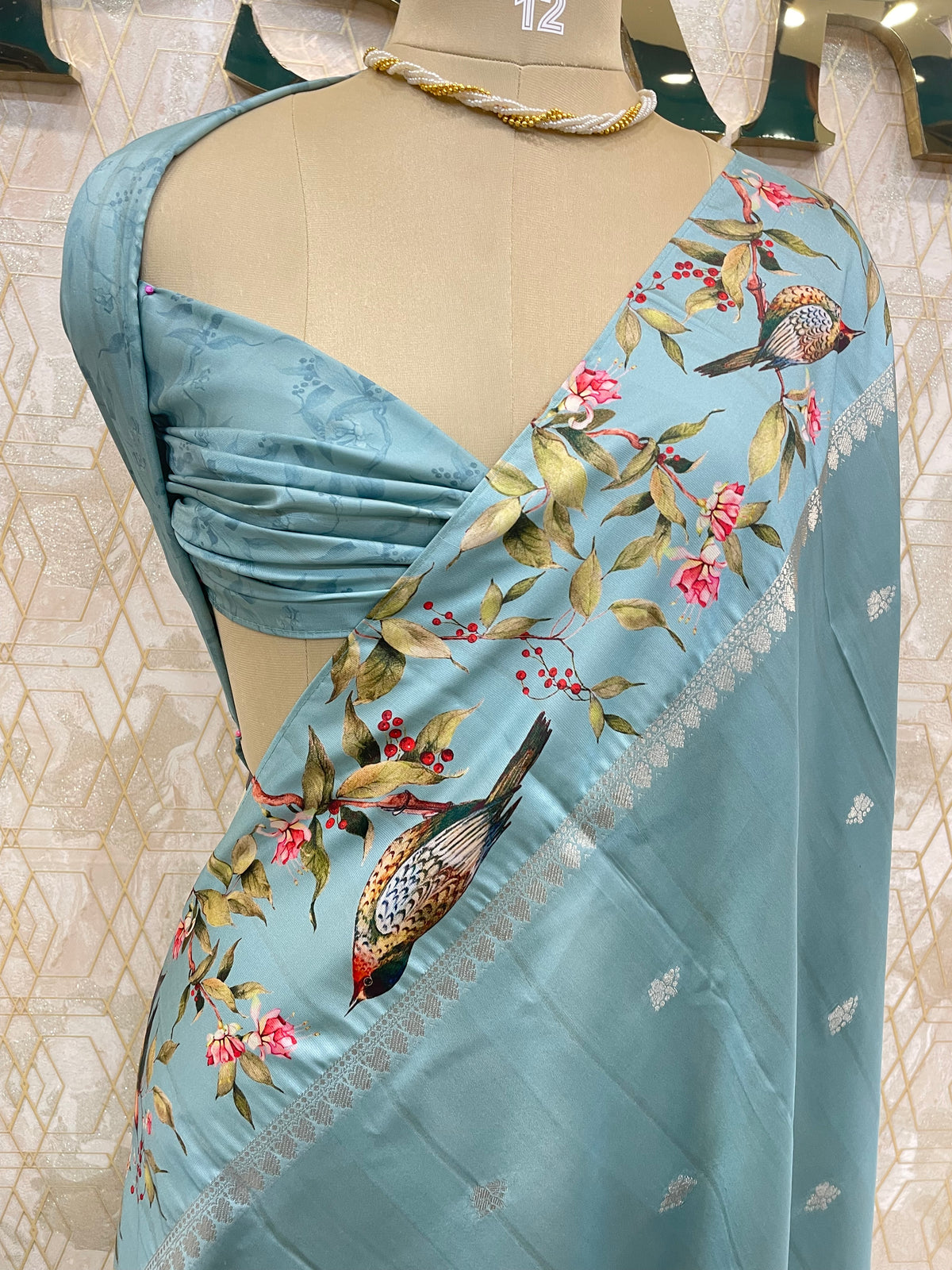Sky Blue Banarasi Soft tussarDigital print Saree