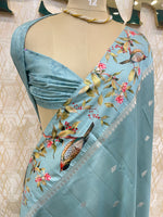 Sky Blue Banarasi Soft tussarDigital print Saree