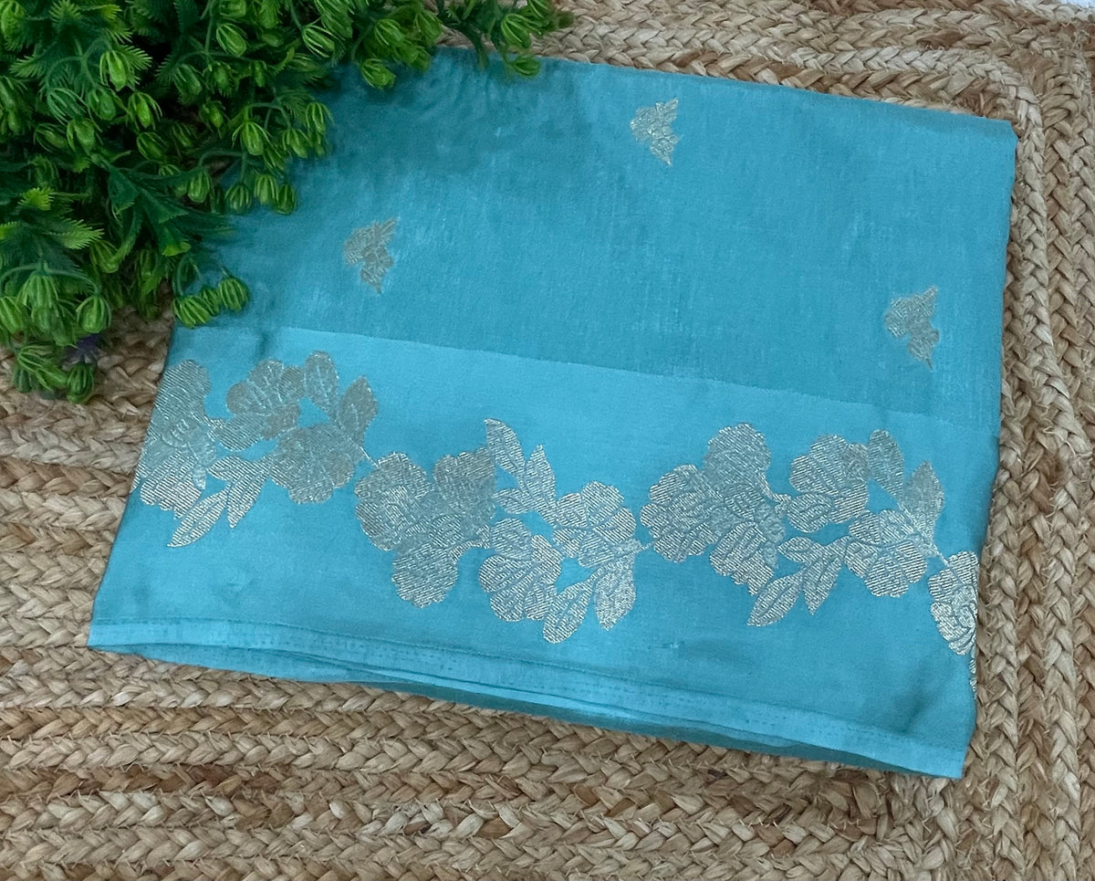 Sky Blue Banarasi Raw Silk Saree 32