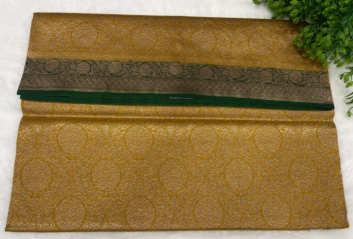 Mustard Yellow Pure Tussur Handblom Saree 12