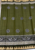 Mehendi Green n Black Pure Mangalgiri Cotton Silk Saree 13