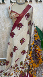 Cream n Pink Pen Kalamkari Saree 104