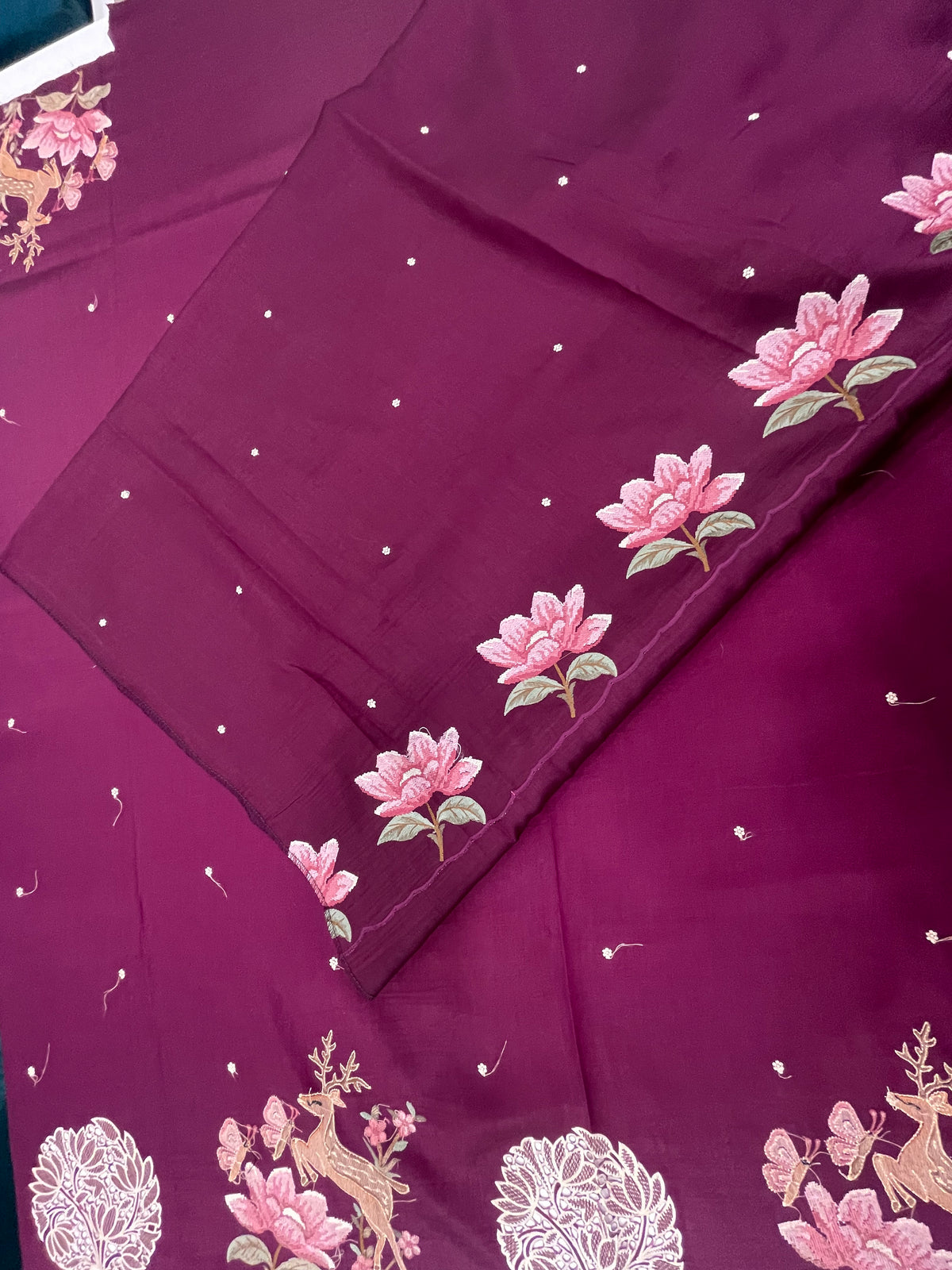 Wine Soft Tussur Embroidery Saree 21