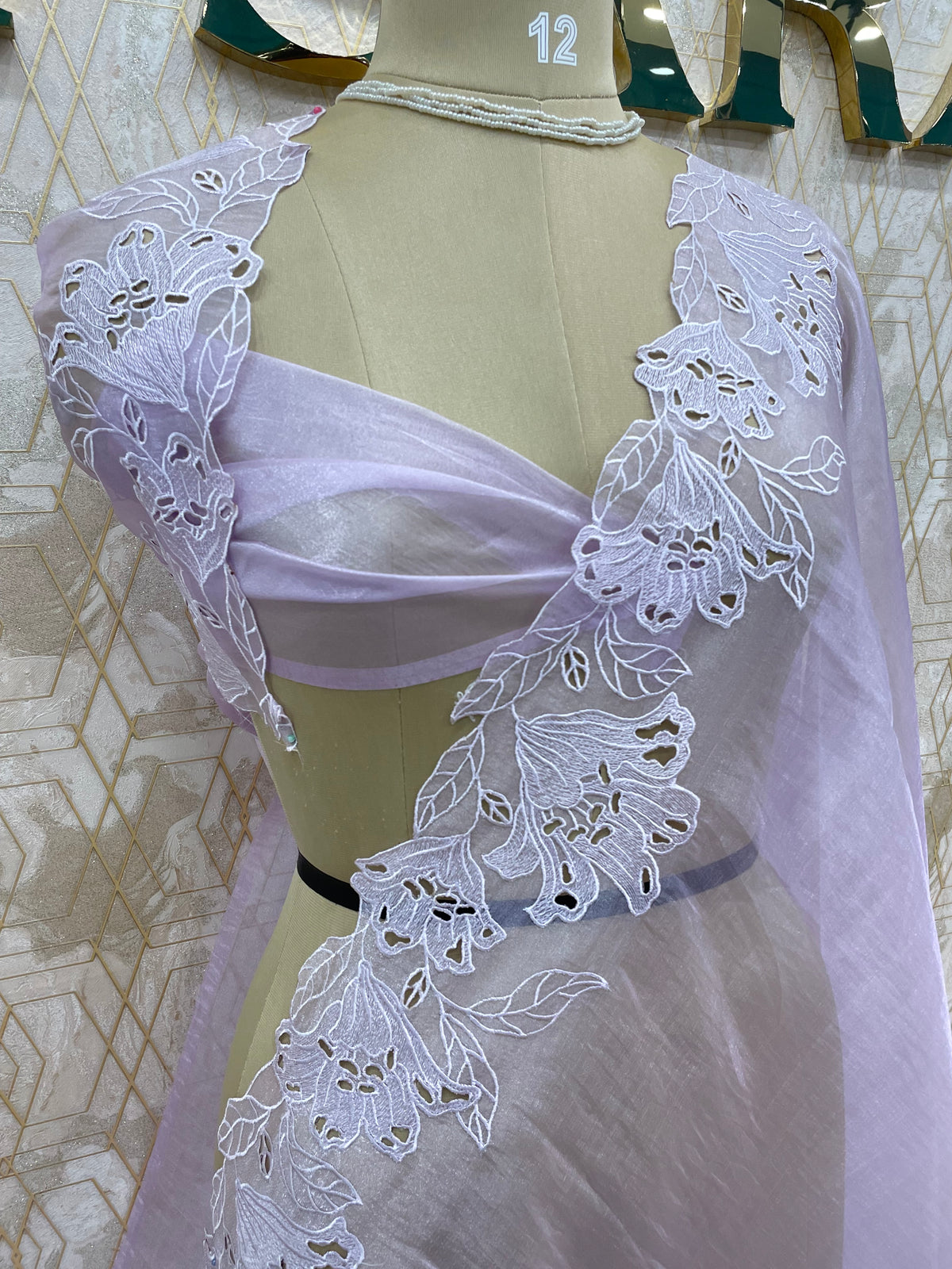 Lilac Organza CutWork Saree 40