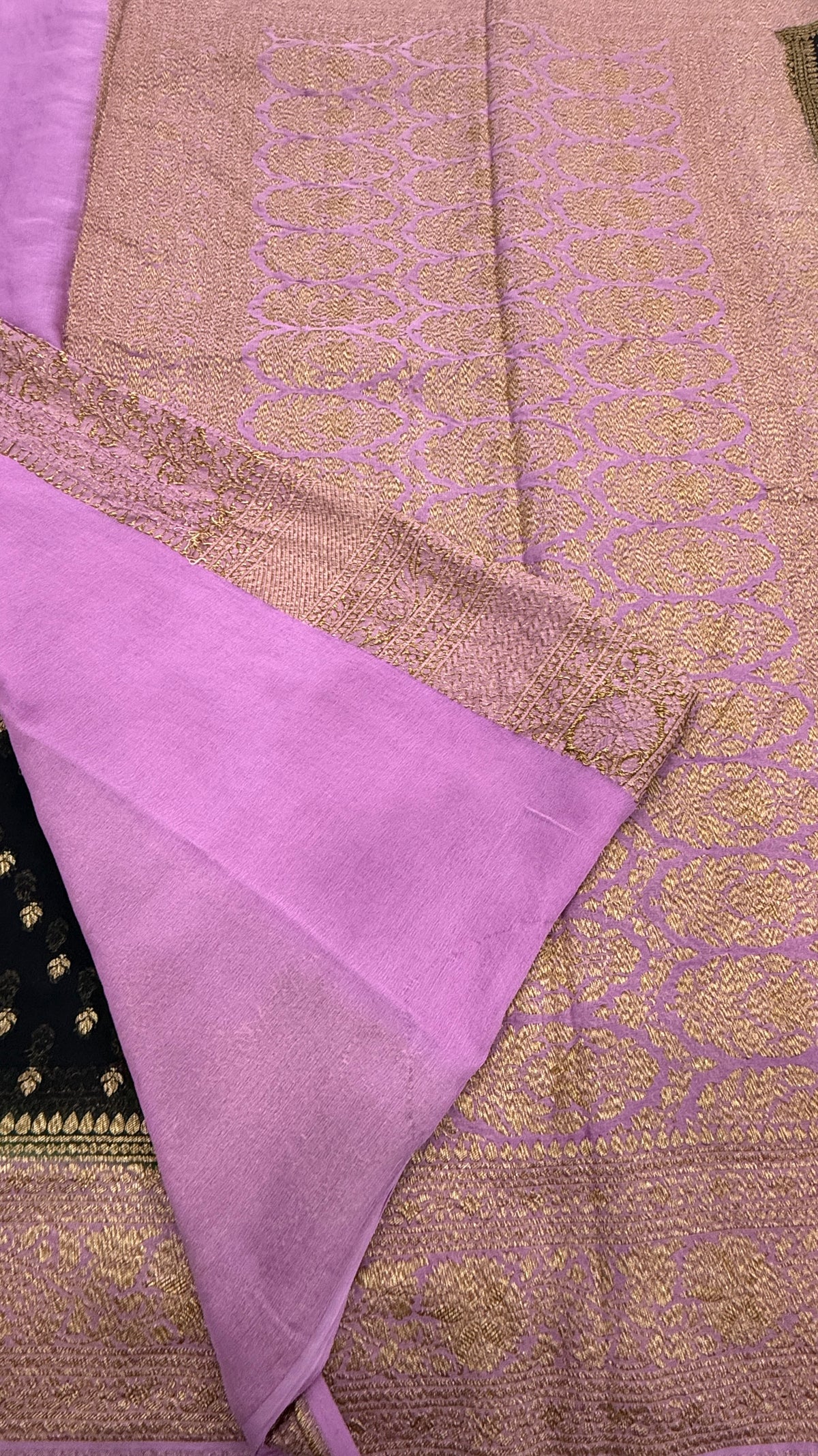 Black n Lailac Pure Khadi Georgette Saree 04