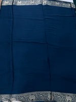 Navy Blue Satin Mashru Silk Saree 07