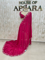 Pink Embroidery Work Crepe Saree 29