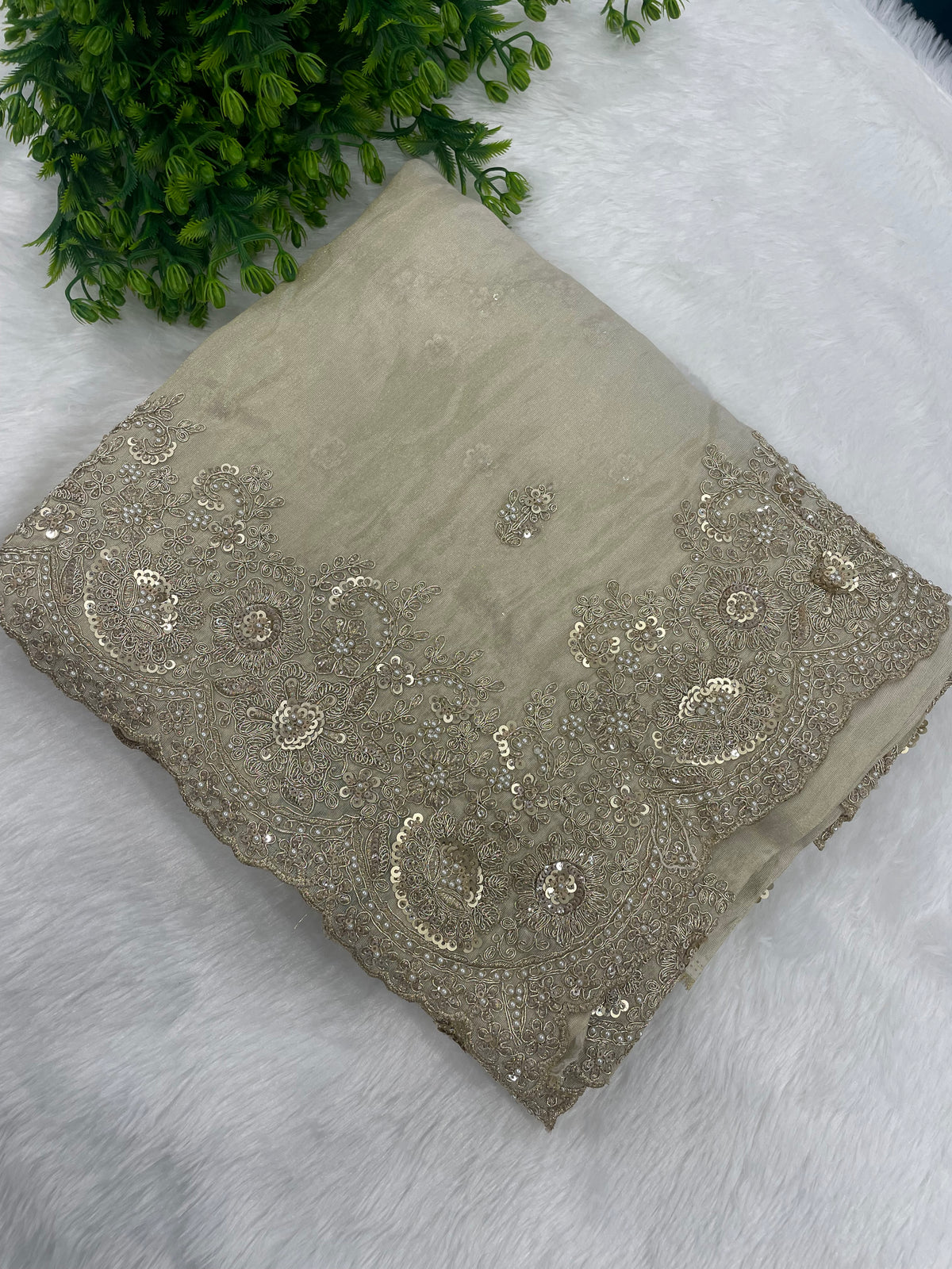 Cream Shimmer Designer Saree