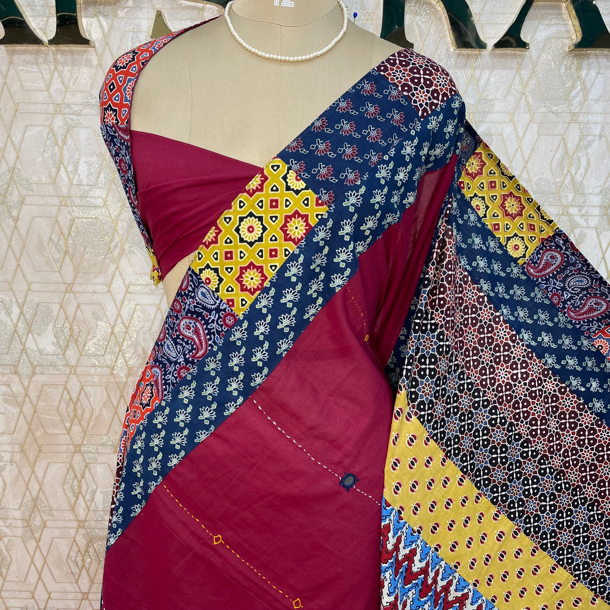 Maroon Patchwork saree 317