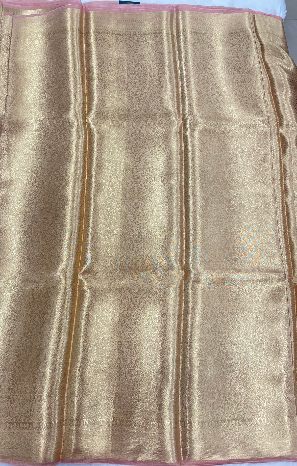 Gold n Peach Pure Tissue Brocade Saree 11
