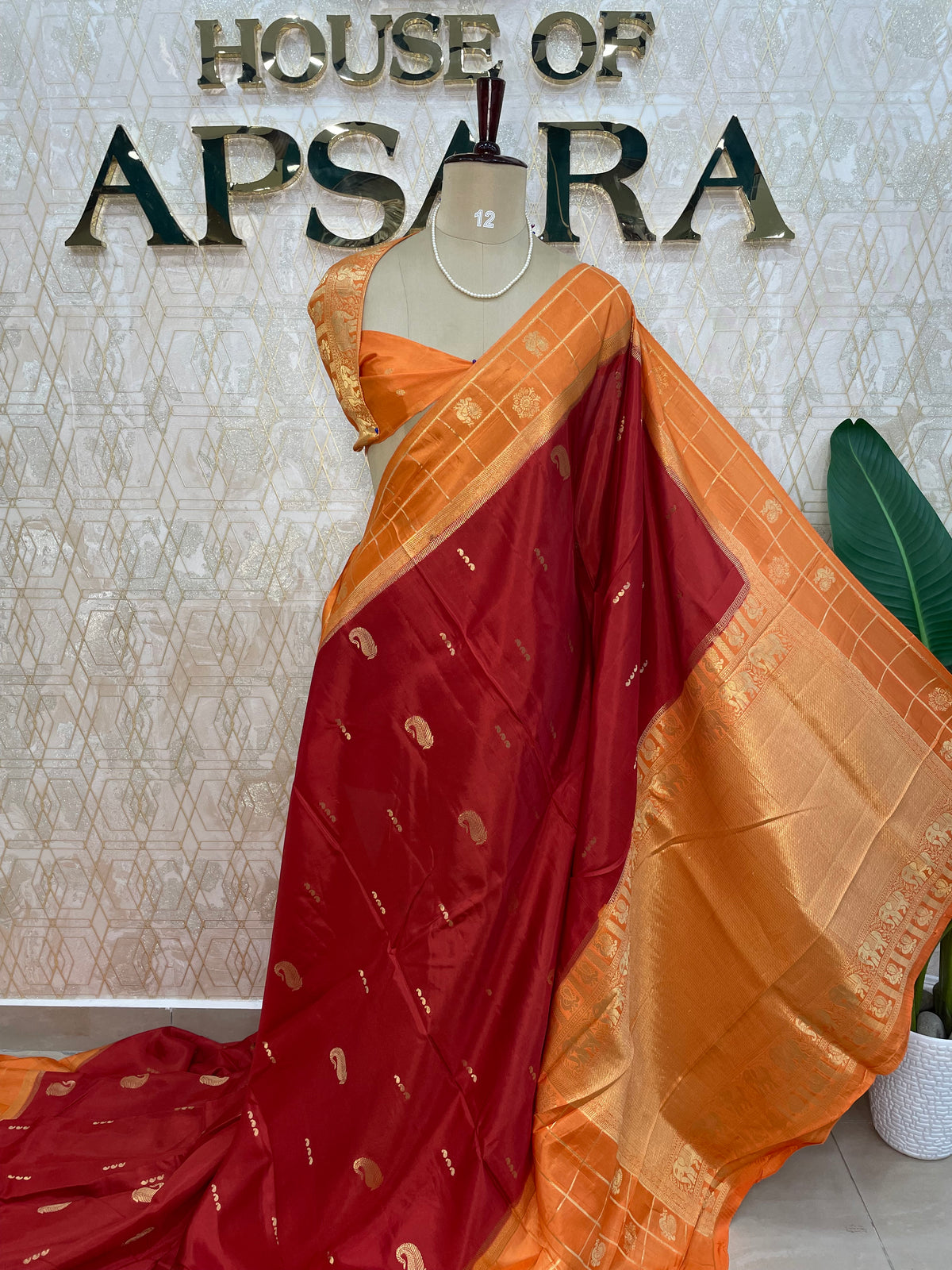 Red n Orange Dola Crepe Vintage Border Saree 310