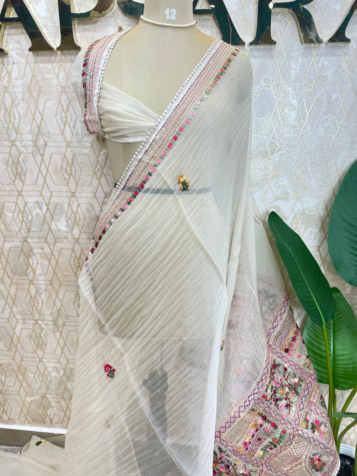 Cream Soft Crush Tissue Saree 92